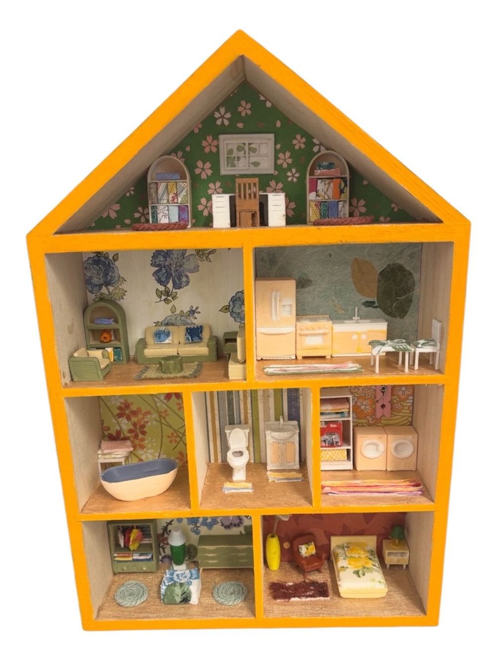 Dollhouse Miniature with vibrant rooms, 3D printed furniture